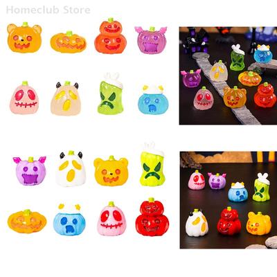 8Pcs/set Halloween Decoration Ornaments Micro Landscape Miniature Resin Craft Figurine Mini Pumpkin Ghost Garden Decoration