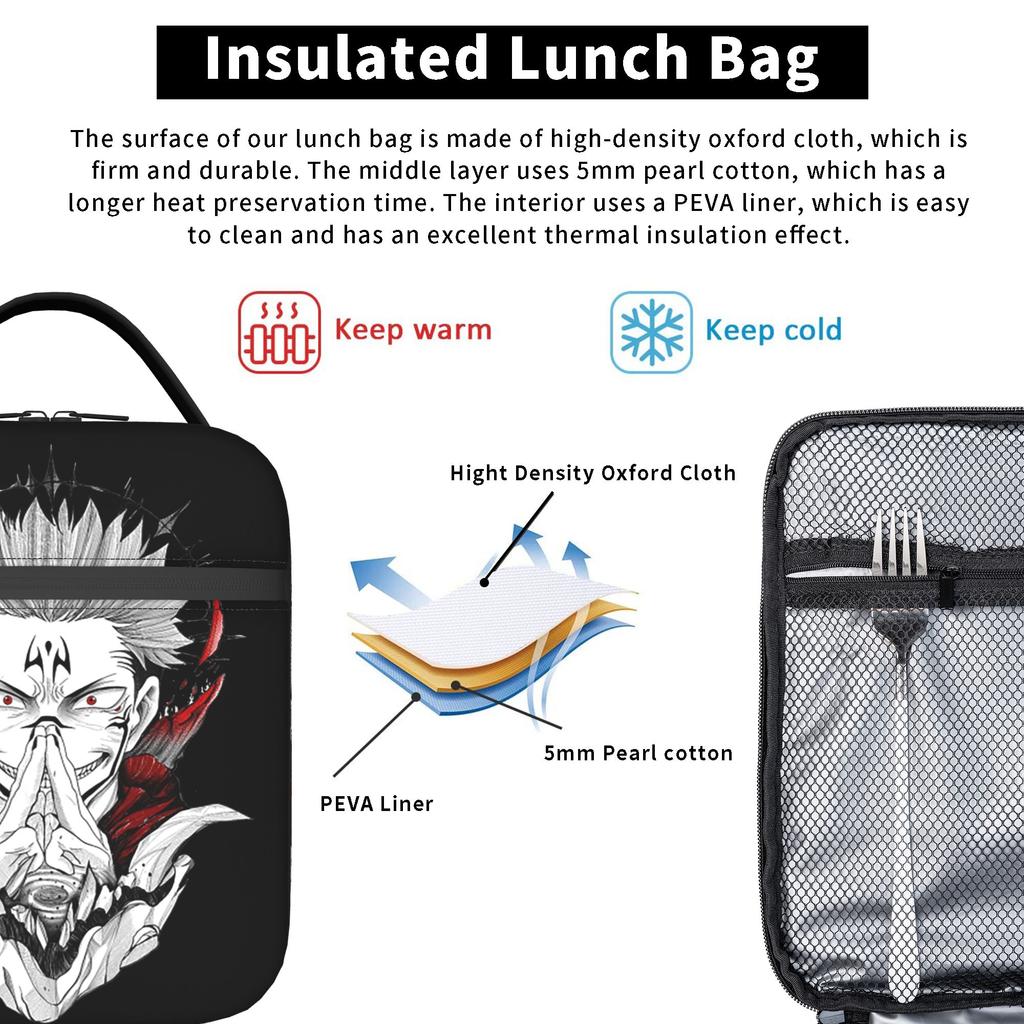 Anime Manga Sukuna Insulated Lunch Bags Thermal Bag Reusable,Lunch Container Jujutsus Kaisens Anime Large Tote Lunch Box Outdoor