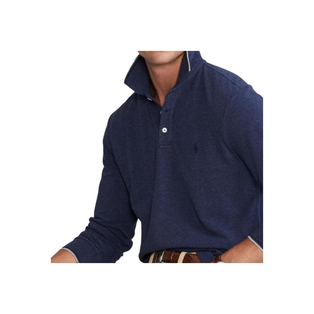 Polo Ralph Lauren Solid Color Small Pony Logo Embroidered Polo Shirt Long Sleeve Men tops Navy-Blue MNPOKNI16821634-410