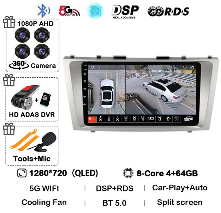 Android 14 Carplay Wifi+4G Car Radio For Toyota Camry 7 XV 40 50 2006-2011 4G Multimedia Player Navigation GPS Stereo 360 Camera