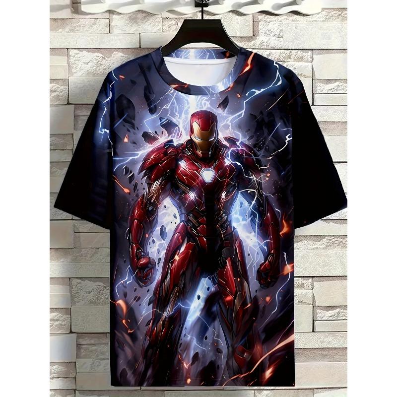 Summer Men's 3D Printed Marvel Avengers League Iron Man T-shirt - Street Round Neck Loose Short Sleeve Adult Sports Shirt