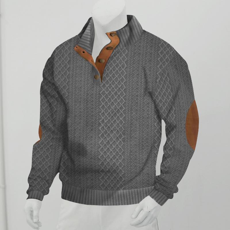 2023 Men's European Fit Stand Collar Long Sleeve Jacquard Knit Pullover Sweater