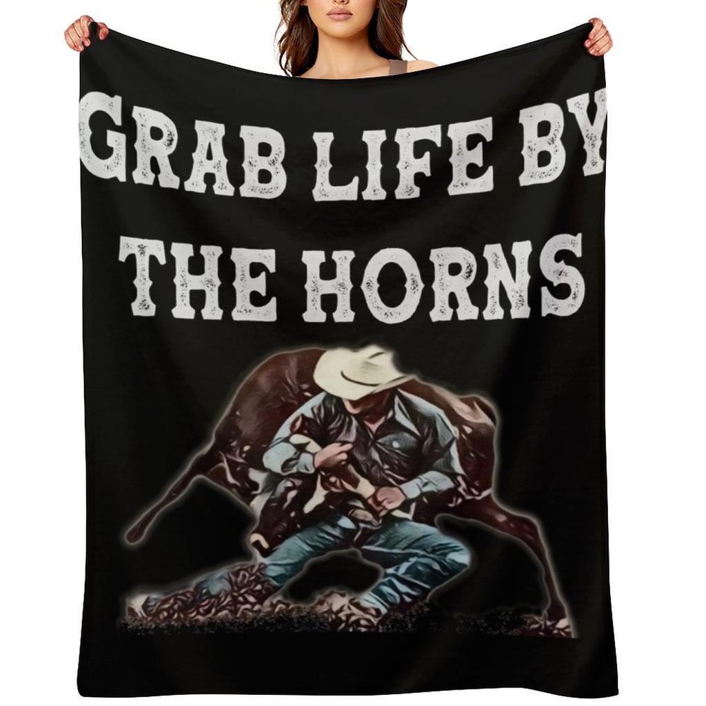 Grab Life By The Horns - Steer Wrestler Throw Blanket Soft Plaid Decorative Beds Luxury Throw Tourist Blankets