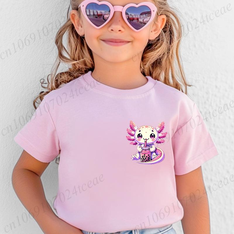 

Аниме Каваи Милый Аксолотль Чай с пузырьками Боба Детские Футболки Футболки для Мальчиков Девочек Футболки Подарок на День Рождения Летние Футболки с Коротким Рукавом 3XL