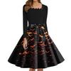 Women's Fashion Square Neck Casual Slim Halloween Printed Long Sleeve Dresses