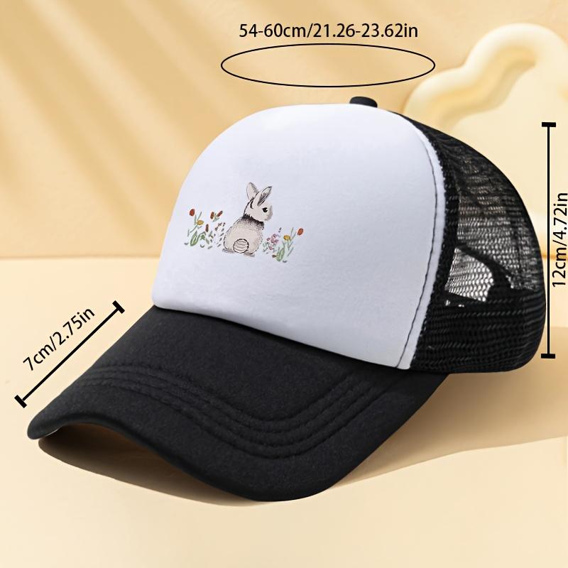 Rabbit Floral Print Trucker Hat Unisex Casual Baseball Cap Breathable Mesh Back Summer Outdoor Cap