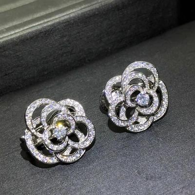 Huitan Elegant Flowers Stud Earrings Novel Hollow-out Delicate Ear Accessories for Women Aesthetic Daily Wearable Charms Jewelry