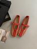 IPPEUM Mesh Ballet Flats Red Mary Janes Shoes WomenRound Toe 2025 New Pumps Flat Ballerina Shoes