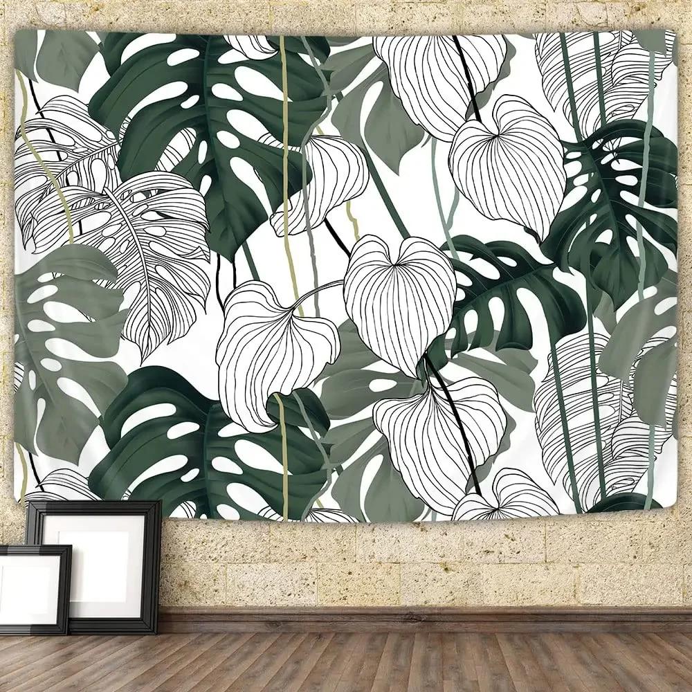 Tropical Palm Leaf Tapestry Botanical Leaves Wall Hanging Blanket for Living Room Bedroom Dorm Home Decor Nature Theme Tapestry