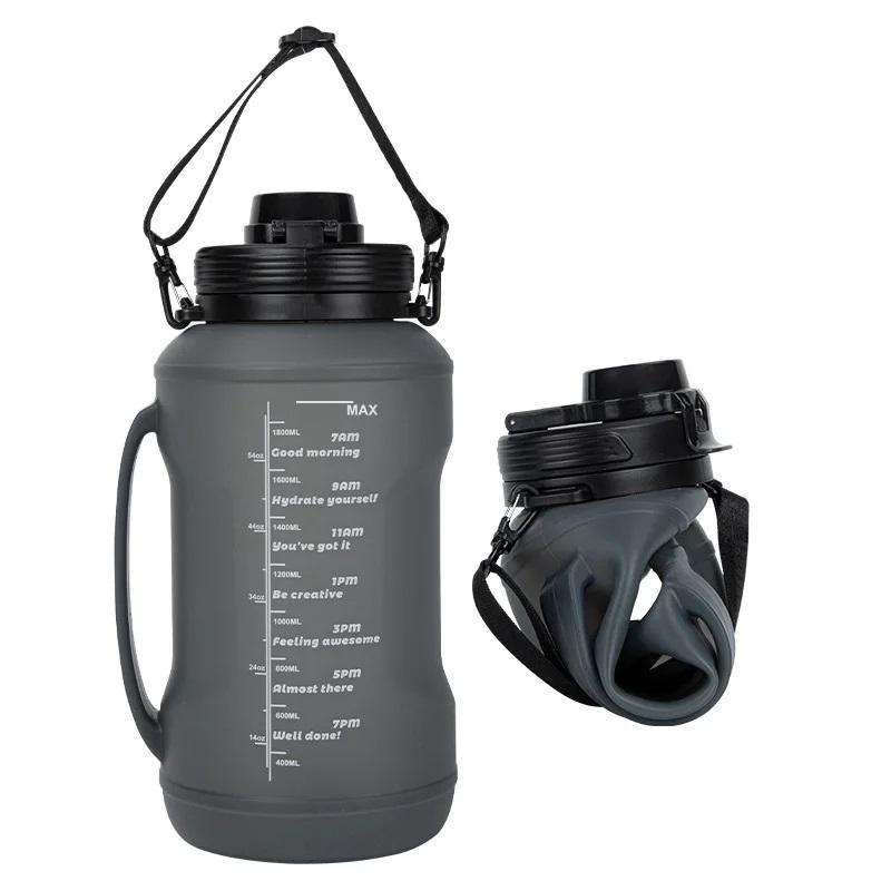 Collapsible 64oz/2L Water Bottle with Handle & Straw Large Capacity Silicone Foldable Water Bottle Sports Water Cup Outdoors