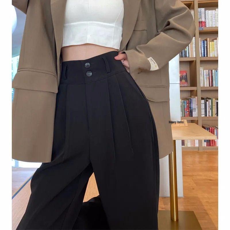 Versatile Gray High-Waist Loose Wide-Leg Suit Pants