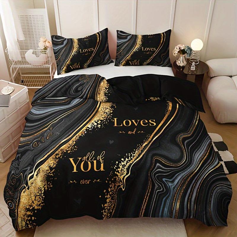 

3Pcs Quicksand Texture Letter Duvet Cover Set, 1 Duvet Cover With 2 Pillowcases No Filler, High-Definition Print Home Room Decor Duvet Cover Set&EU Single(135x200cm)