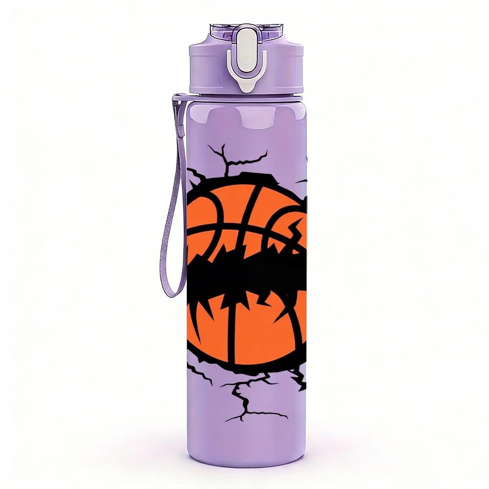 1PC Cracked Basketball Sport Graphic Art 750ml Color Plastic Sports Water Bottle Leakproof Flip Straw Lid Suitable for Sports Office Home Use