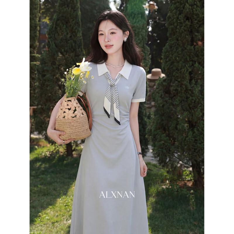 Women s Stylish Blue Irregular Waist Shirt Dress S