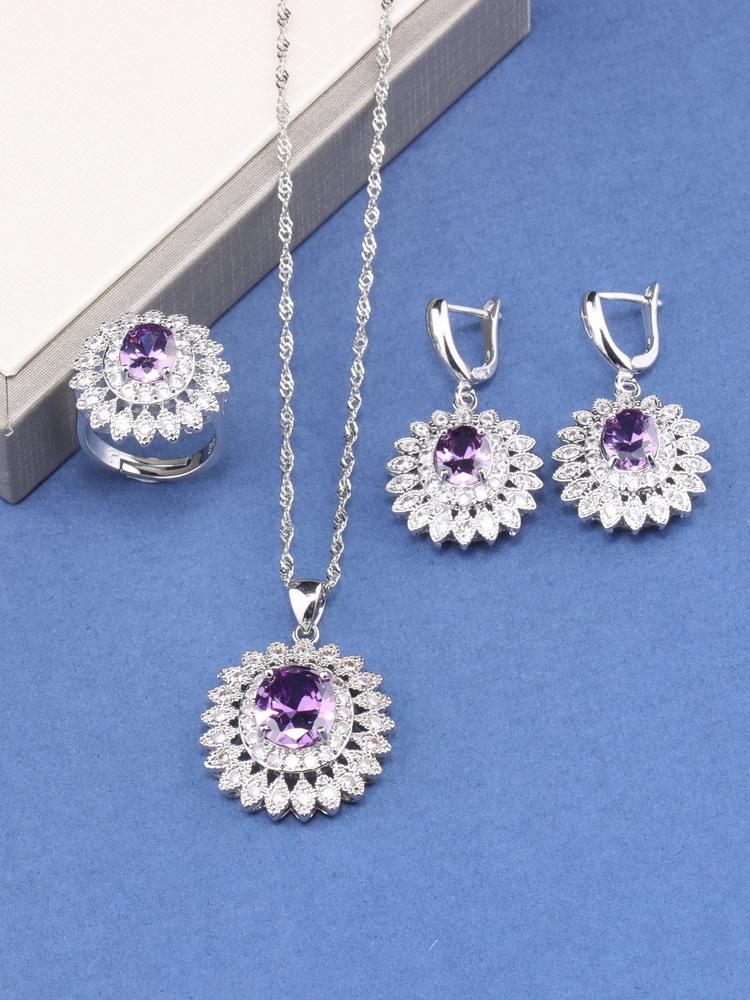 Fine Jewelry For Women Gift Wedding Dress Elegant Luxury Necklace And Clip Earrings Ring Zircon 4-Piece Flower Sets