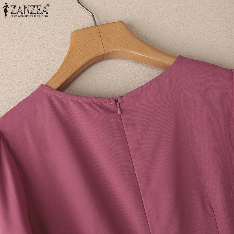 ZANZEA Women Casual Round Neck Loose Half Sleeve Dress