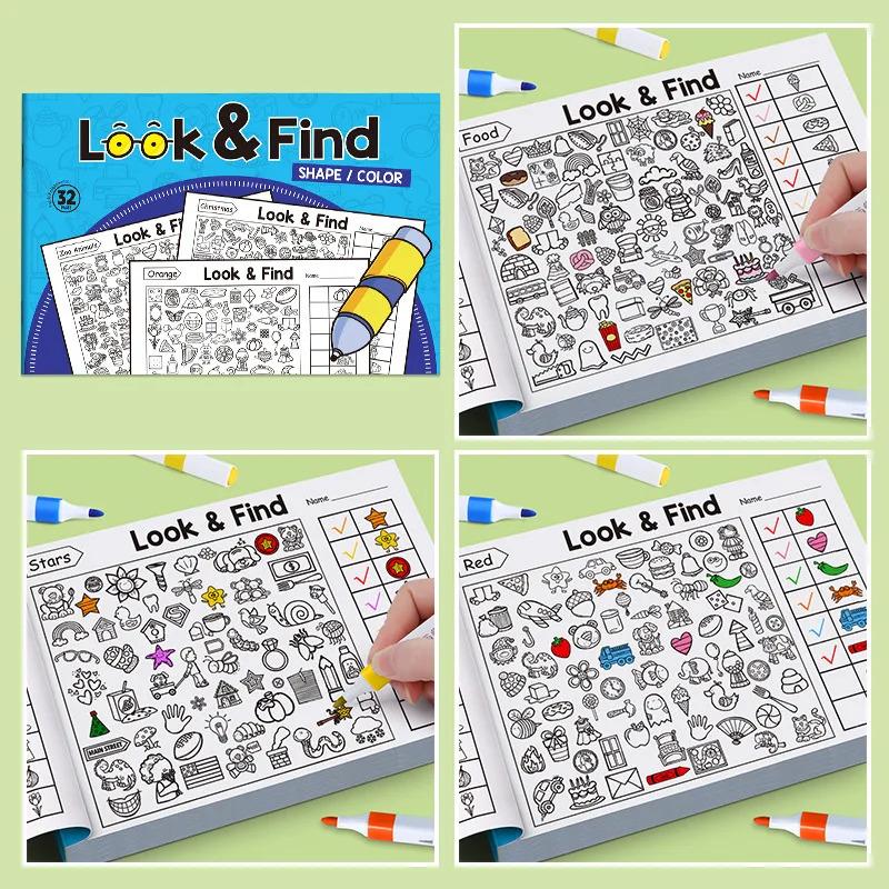 Kids Drawing Notebook Look & Find Shape Game Enhance Visual Perception Fun 32 Pages Coloring Book Focus Attention Item Search