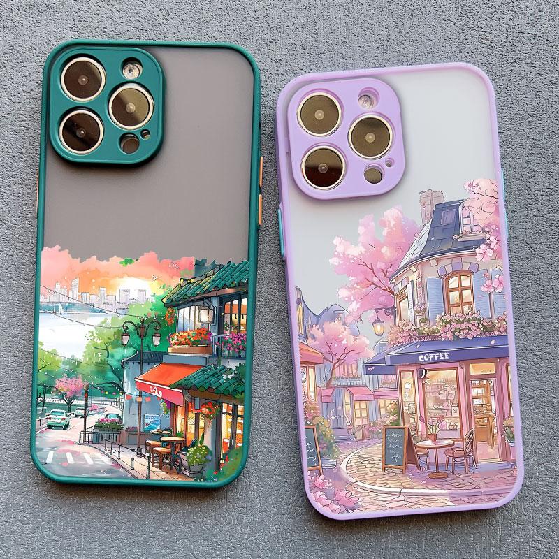 Bländande Anime Gatumotiv Scenari Telefonfodral för IPhone 13 12 11 Pro Max Mini 16 15 14 Max Plus 7 8 Plus SE2 X XR X Baksideskydd