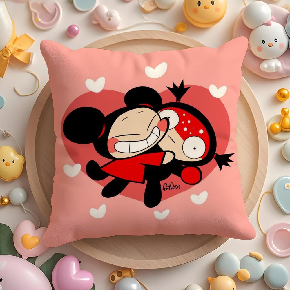 Kawaii P-Pucca Anime Cushion Cover Plush Fabric Soft Double-Sided Printed Sofa Pillow Case Colorfast Home Decor Gift