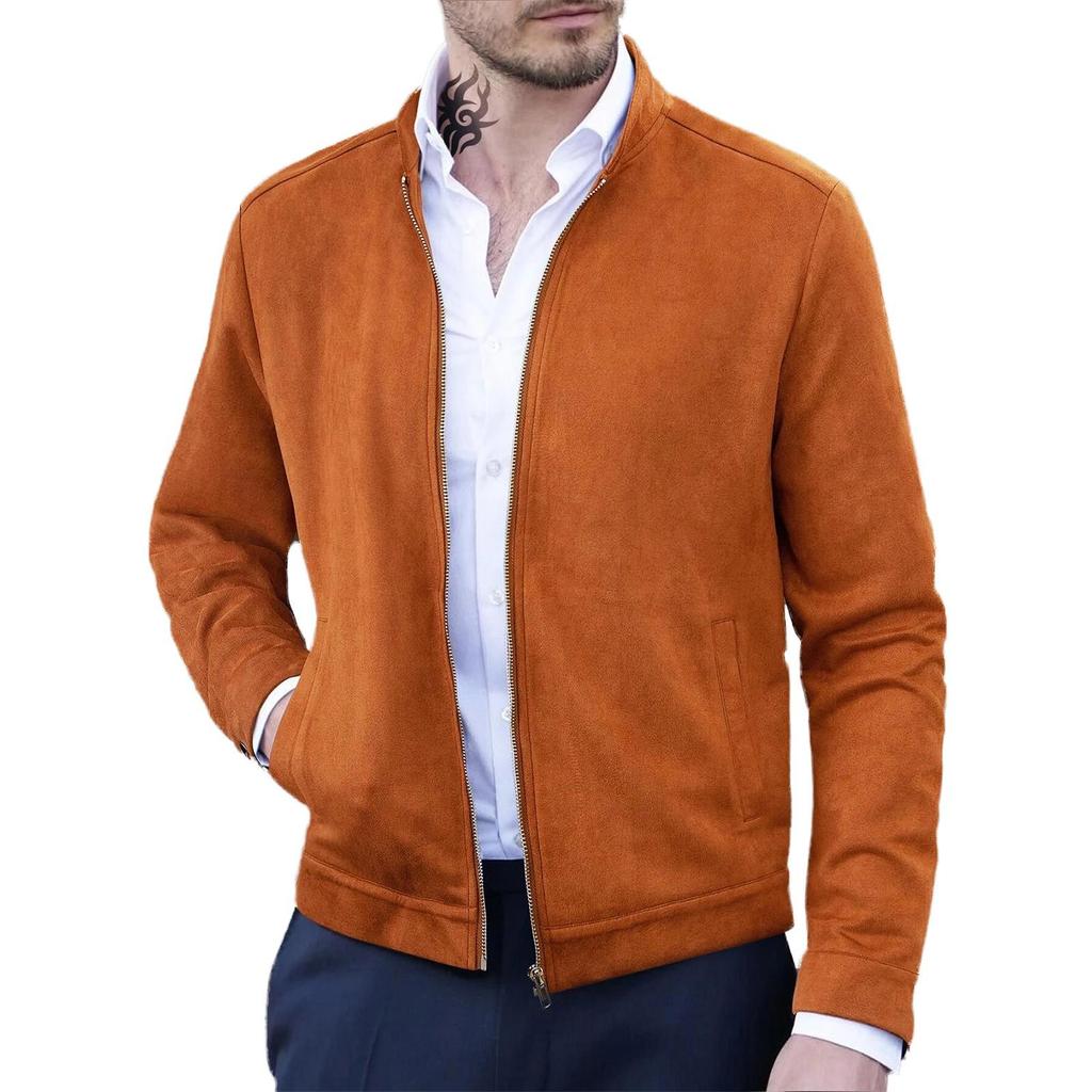 Men's Winter Solid Color Zipper Stand Collar Cardigan Men's Casual Jacket