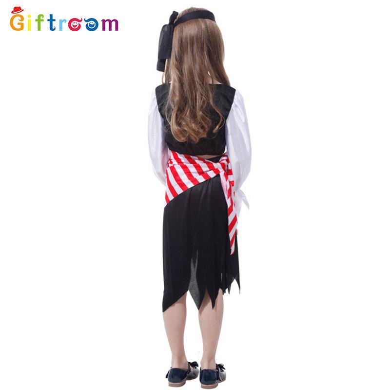 Enchanting Pirate Costume For Girls With Striped Irregular Hem For Halloween Fun