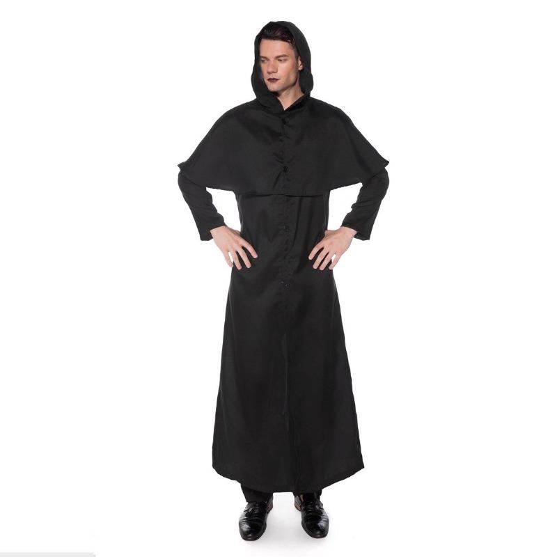 Halloween Mittelalterlicher Priester Priester Zauberer Mönch des Todes Schwarze Robe Bühnenkostüm