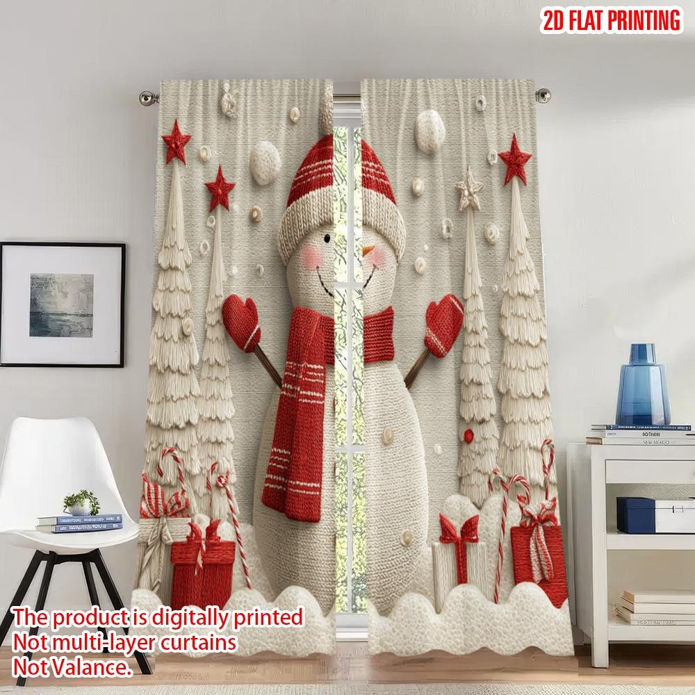 

2pcs 2D flat printing Popular Christmas curtains Christmas Snowman Winter Festive Season Digital Printed Polyester Drapes Party 100*130 HOOK 1pcs