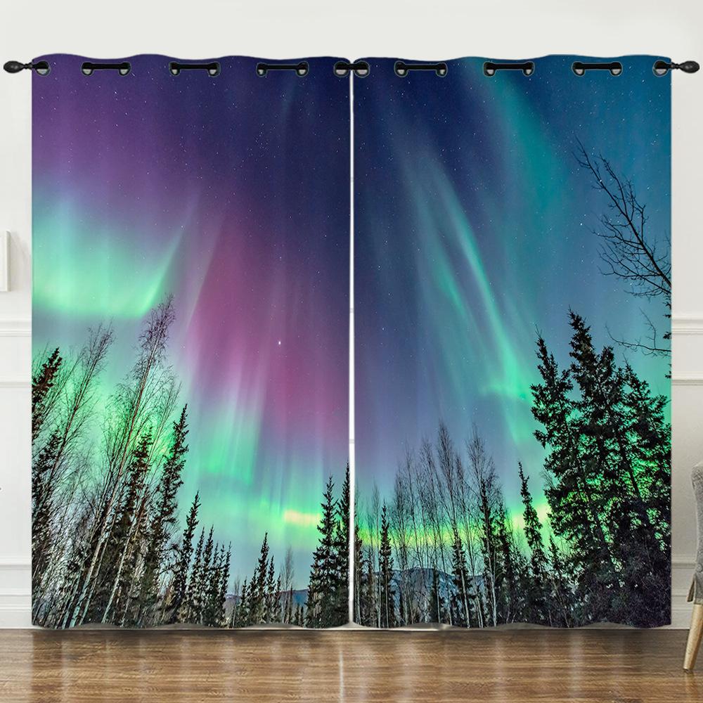 Curtain Bedroom Curtain Digital Printing Aurora Blackout Curtain Fabric No Punching