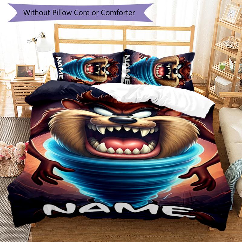 3pcs Custom Name Taz-Mania Bedding Set Duvet Cover Closure Includes 1 Duvet Cover & 2 Pillowcases for All Seasons Bedroom Decor