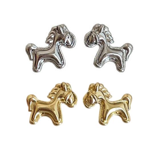 1 Pair Ear Studs Horse-Shaped Alloy Earrings Lightweight Secure Back Jewelry Gift Fastening Stud Earrings