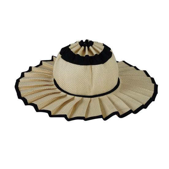 Women Straw Hat Plaid Print Summer Foldable Hat Wide Brim UV Protection Lightweight Breathable Beach Sun Hat