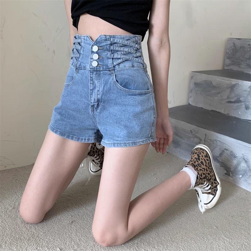 Plus Size High-Waisted A-Line Denim Shorts - Spring/Summer Loose, Slimming, Wide-Leg Hot Pants for Women
