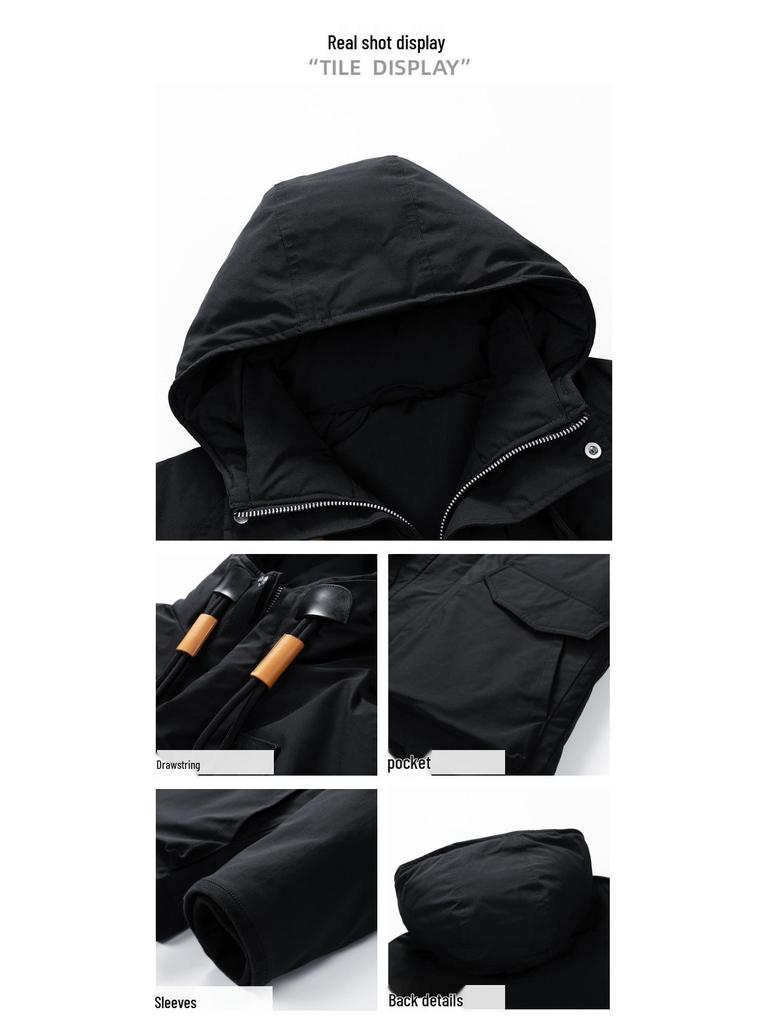 Men's Trendy Workwear Hooded Winter Down Jacket with Multi-Pockets