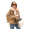 Autumn and winter new leather jacket women's fleece thickened short loose removable imitation unloading fox fur collar pie to overcome