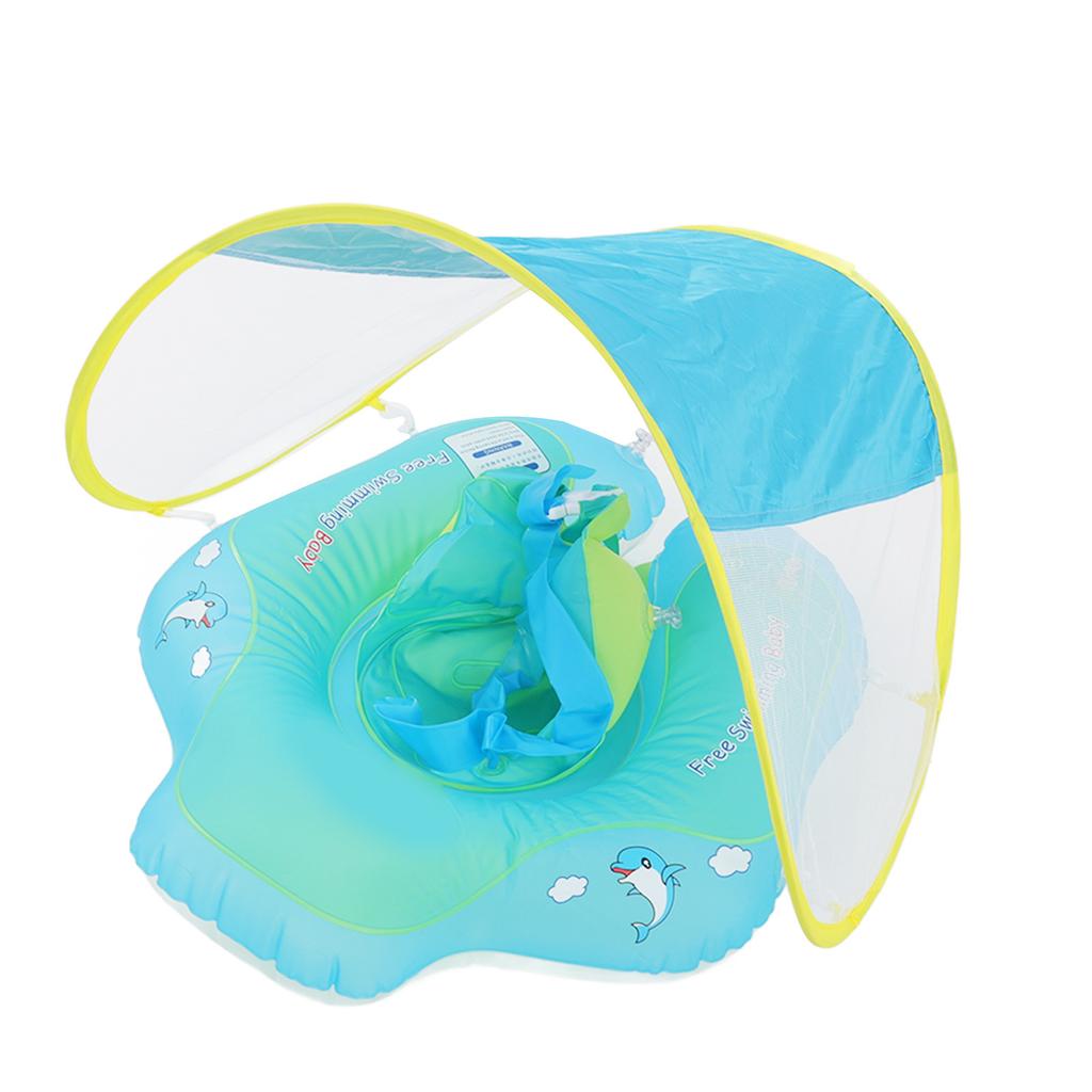 Baby Swim Ring Double Gasbag Rollover Protection Baby Pool Float Ring with Sun Protection Canopy