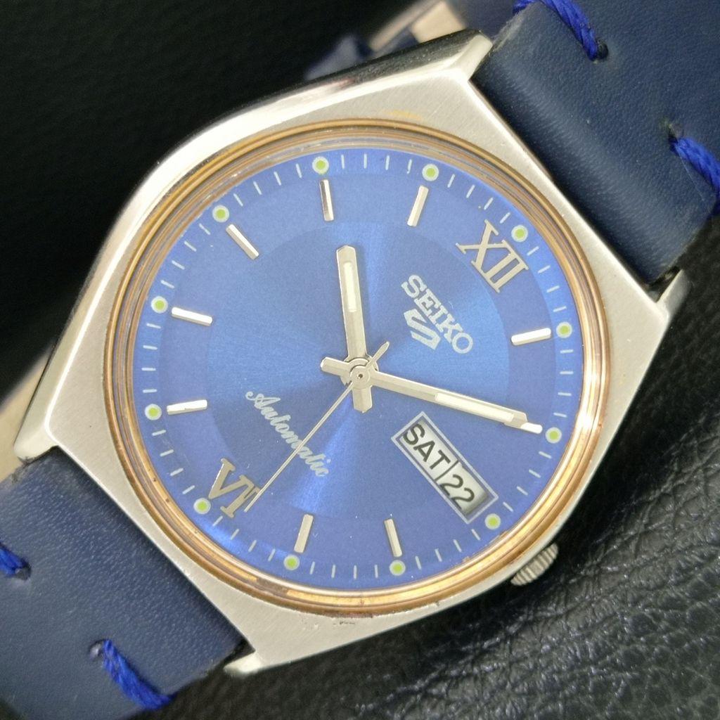 VINTAGE SEIKO 5 AUTOMATIC 6309A JAPAN MENS BLUE COLOR DIAL WATCH a708384-1
