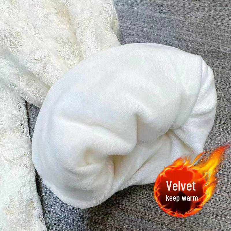 Women's Autumn/Winter Slim Fit Lace Stand Collar Shirt with Velvet Tummy Covering Top