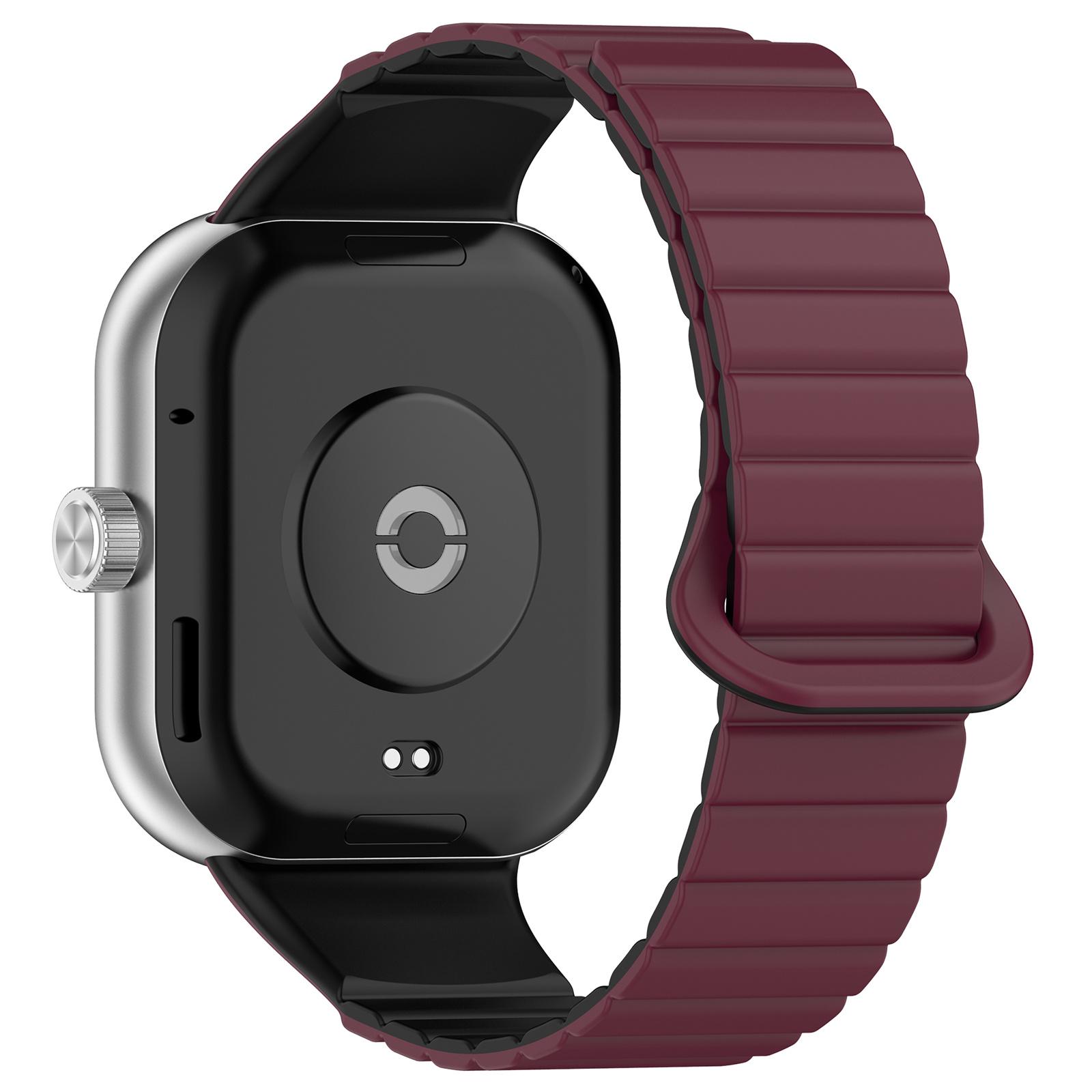 

For Xiaomi Redmi Watch 4/Smart Band 8 Pro Watch Band Dual Color Silicone Magnetic Wrist Strap Wine Red+Black