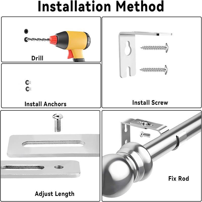 4Pcs Heavy Duty Curtain Pole Brackets for 25mm Poles Adjustable Wall-mounted Curtain Rod Support Metal Curtain Pole Holders Set