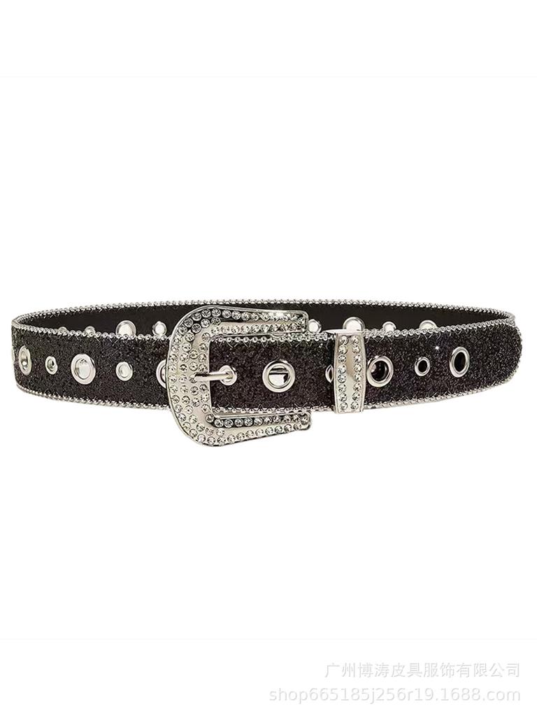European and American Beautiful Women Belt Women Fashion Trendy Eye Shiny Style Western Rhinestone Buckle Wide Belt Waist Chain