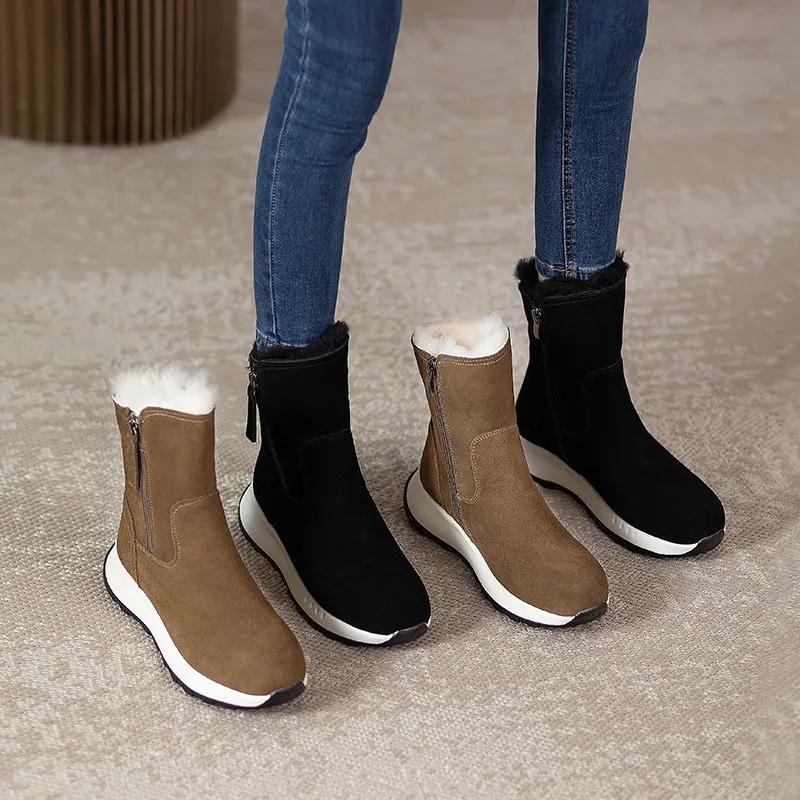 Snow Boots Women's Fur Integrated Winter Non-slip Waterproof Short Boots Plus Velvet Thick-soled Short-tube Cotton Shoes