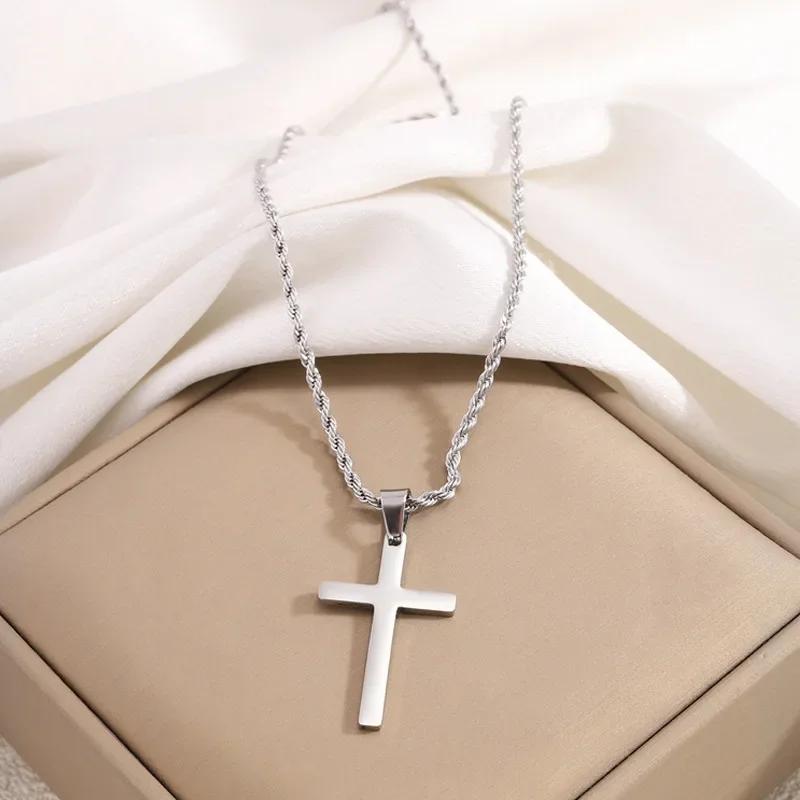New Stainless Steel Cross Pendant Necklace for Men Women Minimalist Gold Color Jewelry Male Female Necklaces Chokers Gifts