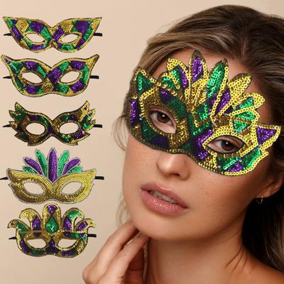 Purple Green Yellow Sequin Mardi Gras Masque Masquerade Venetian Carnival Half Face Masque for Halloween Party Costume Prom Ball Cosplay Accessory