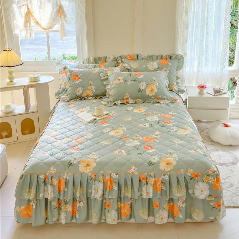 1pc Thicken Bed Skirt Floral Style Bed Linen Double Layered Lace Bed Cover Home Bedspread faldones de cama (No Pillowcase)