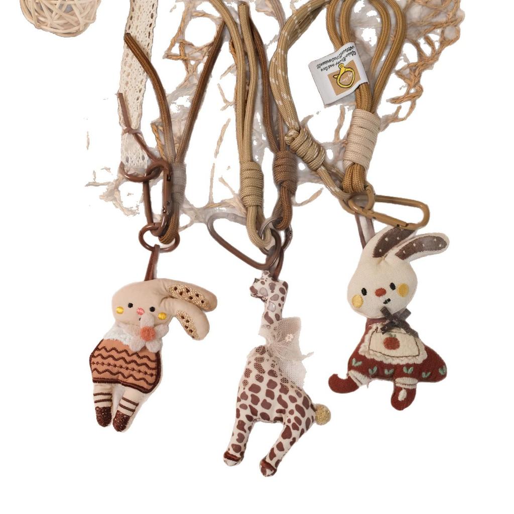 Cartoon Plush Animal Keychain: Small Rabbit, Giraffe, Bear - Forest Style Pendant