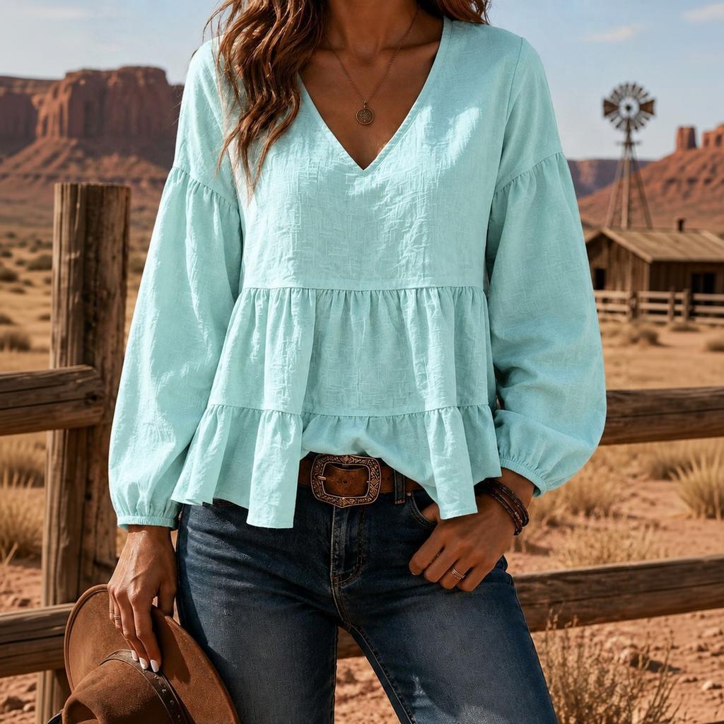 Women's Long Sleeve Ruffle Design Pullover Top for Casual Daily Wear