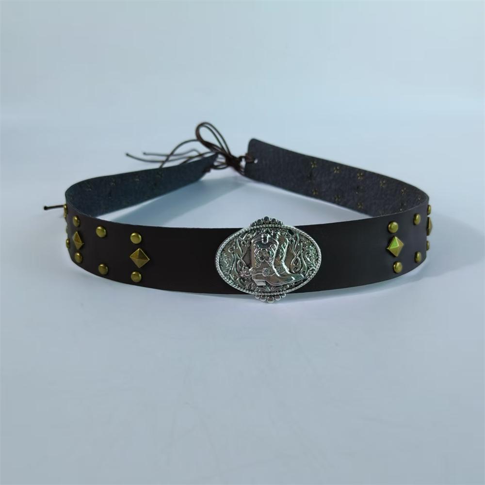 Enthic Hat Accessories Leather Belt For Hat Band Cowboy Hat Decoration Rivet Belt Straw Hat Band Bohemia Hat Accessory