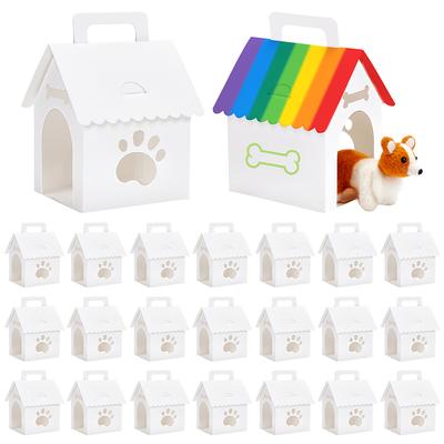 26sets Paper Gift Packaging Boxes with Handles and Window for Pet Dog Party House Shape White 10x12x18cm