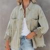 European/American Retro Denim Jacket - Women's Lapel Long-sleeve Streetwear with Raw Edge and Distressed Details.