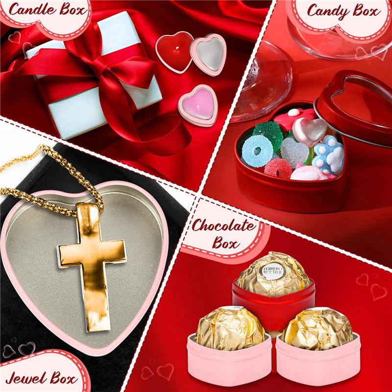 

ABUL-48 PCS Heart Shape Metal Tins With Lid Metal Tin Cans Empty Candle Tins Red And Pink Valentine s Day Gift Boxes